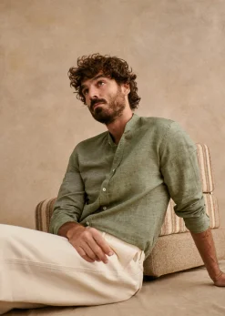 Sezane Chemise Benny Coton Lin- Chemises col mao|Chemises rayures
