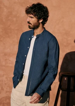 Sezane Chemise Benny Coton Lin- Chemises col mao|Chemises rayures
