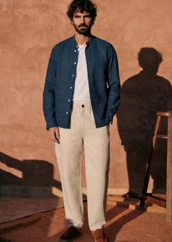 Sezane Chemise Benny Coton Lin- Chemises col mao|Chemises rayures