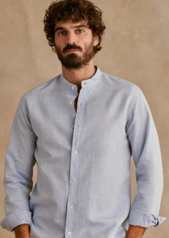 Sezane Chemise Benny Coton Lin- Chemises col mao|Chemises rayures