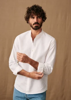 Sezane Chemise Benny Coton Lin- Chemises col mao|Chemises rayures