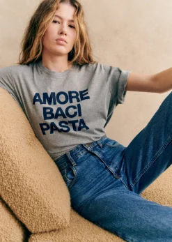 Sezane T-Shirt Amore Baci Pasta- T-shirts