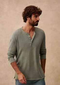 Sezane T-Shirt Gordon- T-Shirts coton lin|Col tunisien